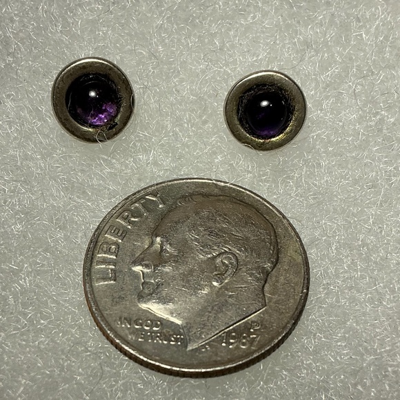 Sterling Silver Amethyst Stone Stud Earrings - Picture 2 of 5